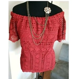 Sunday In Brooklyn Size M Red Lace Crochet Lined O‎